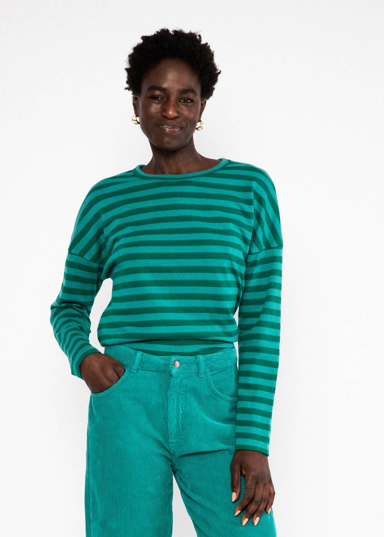 Blutsgeschwister Longsleeve Stereo Rainbow Crew emerald line stripes