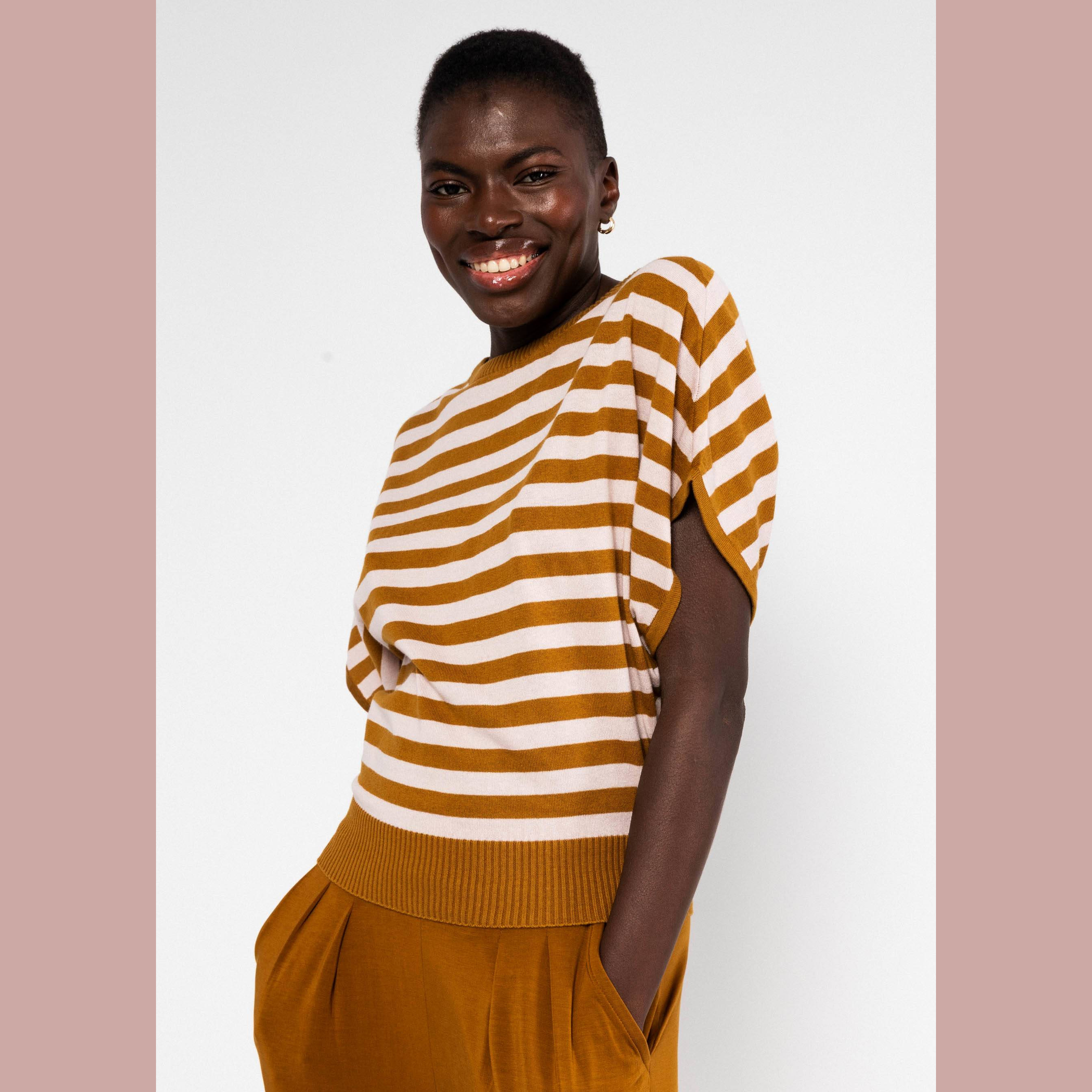 Blutsgeschwister Strickoberteil Picnic Friend- chic knit stripe brown