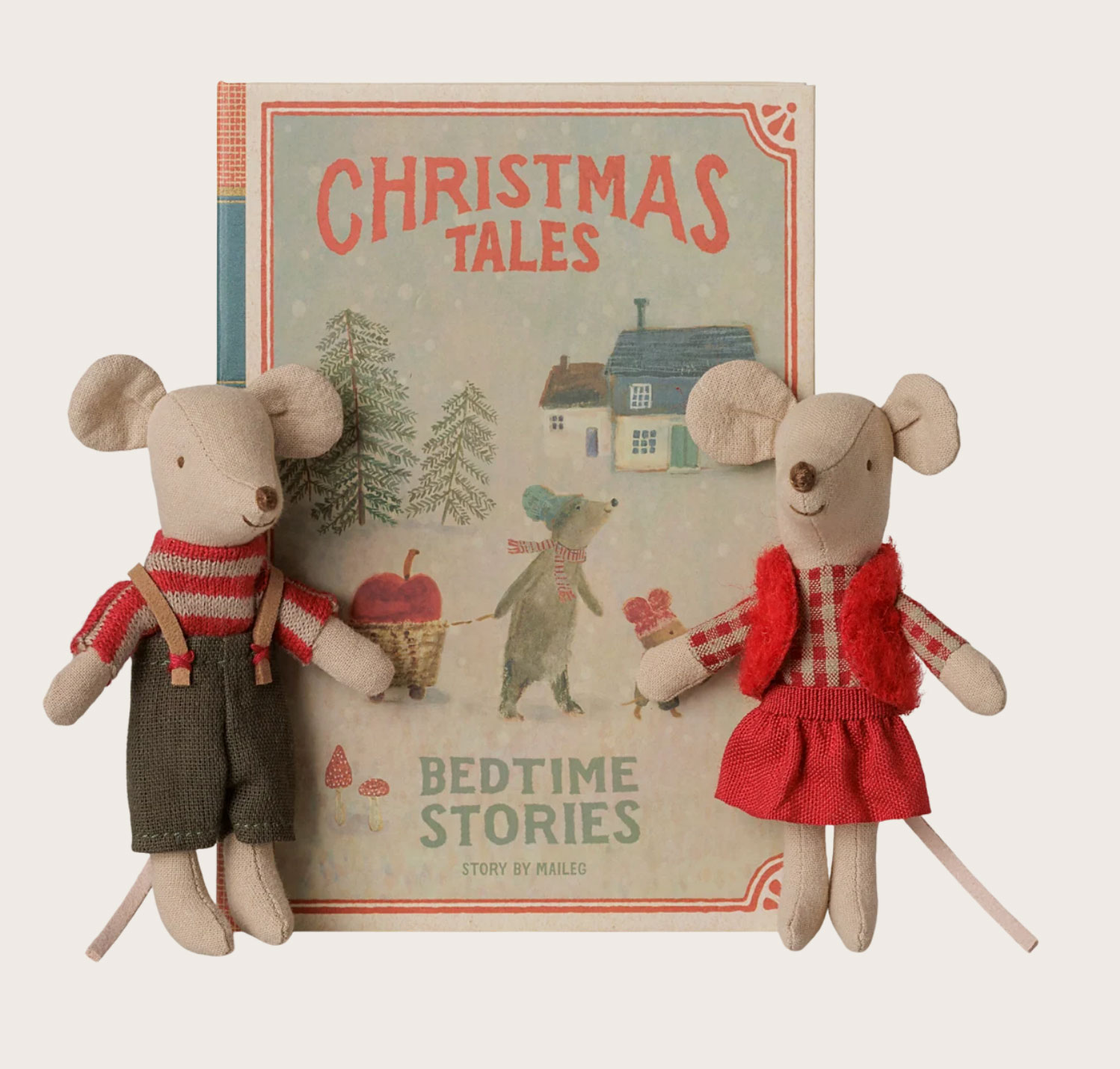 Maileg Weihnachts-Zwillingsmäuse, kleine Schwester und Bruder im Buch