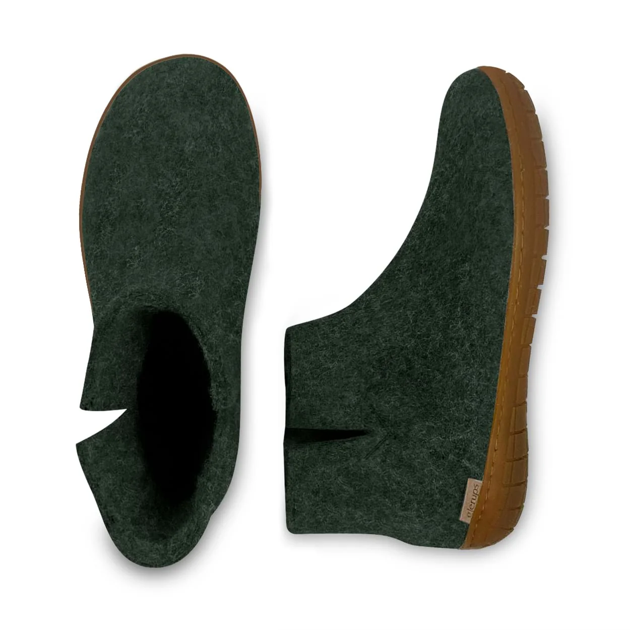 Glerups Ankle Boot 100% Wollfilz , Filzstiefel, forest/dunkelgrün mit Sohle aus Naturkautschuk 