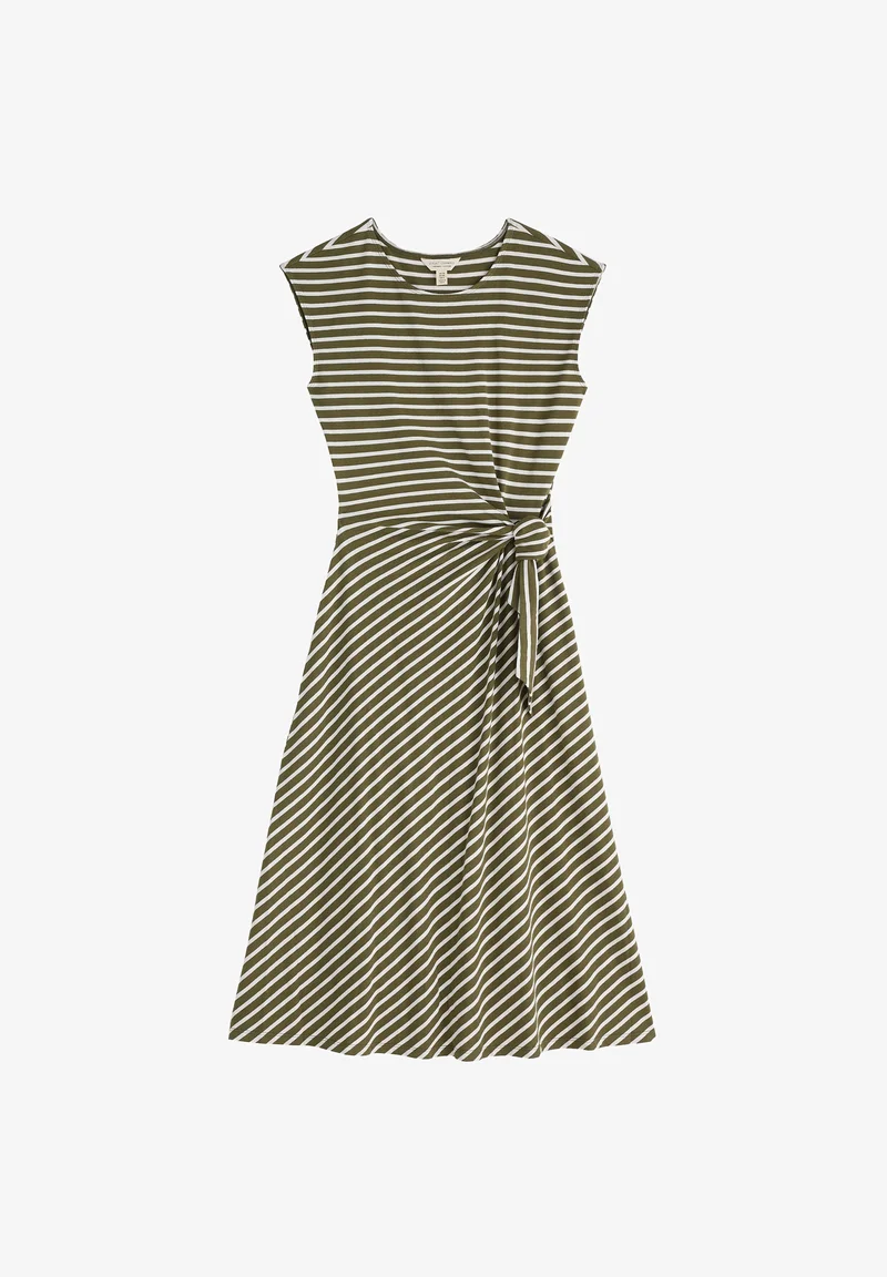 % SEASALT CORNWALL Kleid Fettling Jersey Tie Detail Midi Dress, Apple Slice Light Olive % 