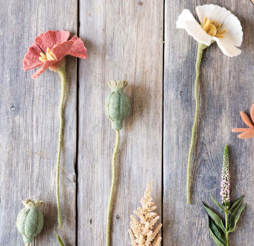 Gry & Sif  Filz Mohnblüte, Poppy Flower - White, Fair Trade , ca. 34 cm  