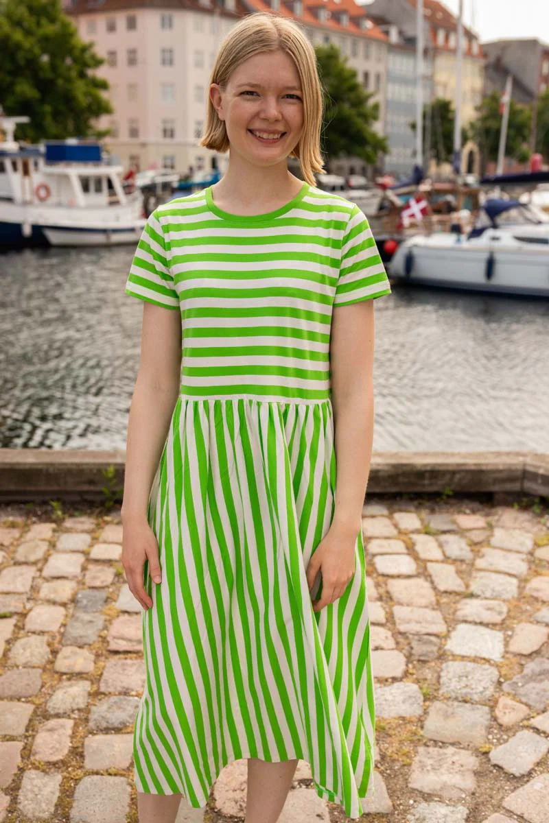 % Danefae Danebasic Kroeyer Dress Bright Green/Chalk, Kleid Streifen %