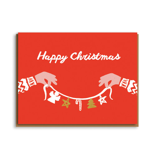 % Letterpress Grußkarte -" Happy Christmas" rot