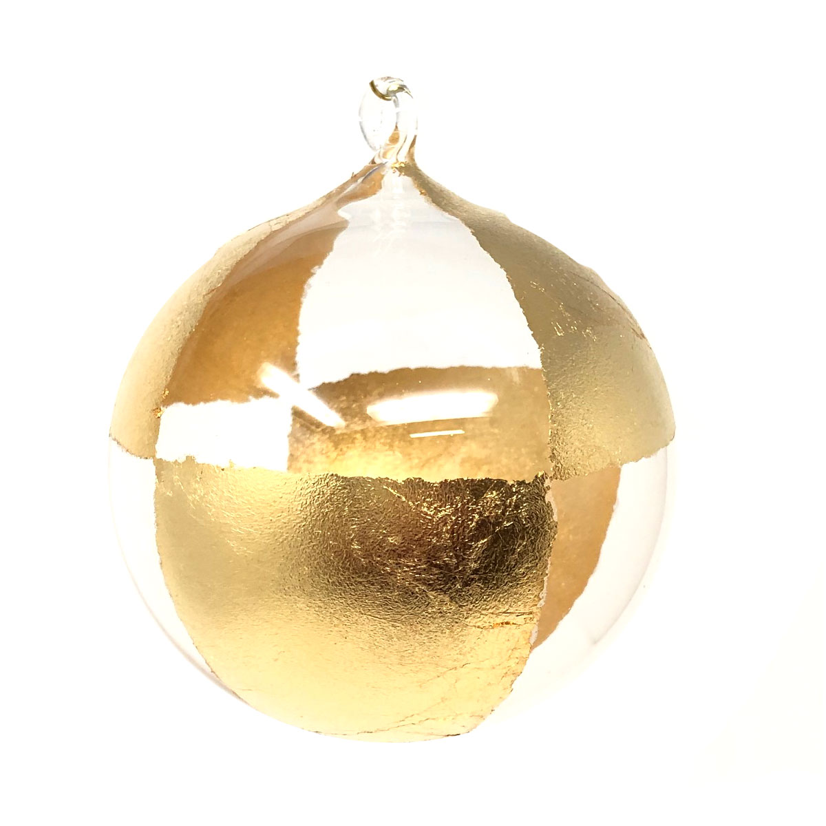 Weihnachtskugel Gold-klar, D. ca. 8 cm , geachtelt mit Glasöse