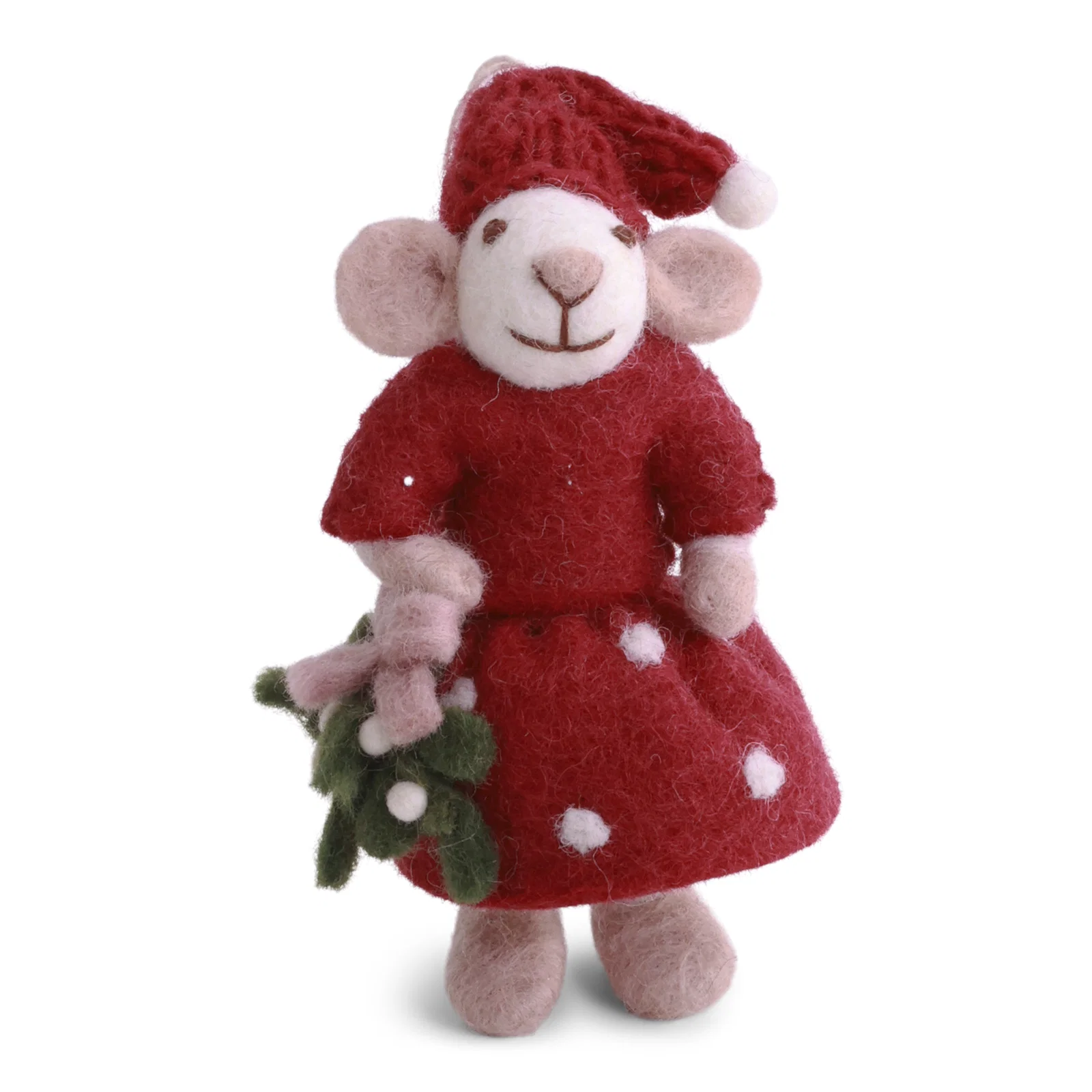 Gry & Sif Weihnachtsmaus Mädchen mit Mistelzweig, ca. 12 cm, Small White Girly Mouse w/Mistletoe