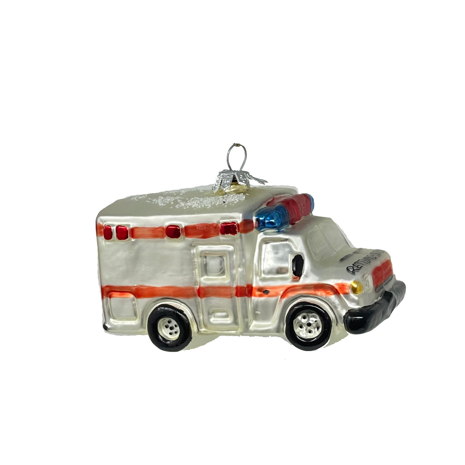 Christbaumschmuck Krankenwagen, Rettungsdienst, ca. 5,5 x 10 cm von Oberfränkische Glasmanufaktur, Glas