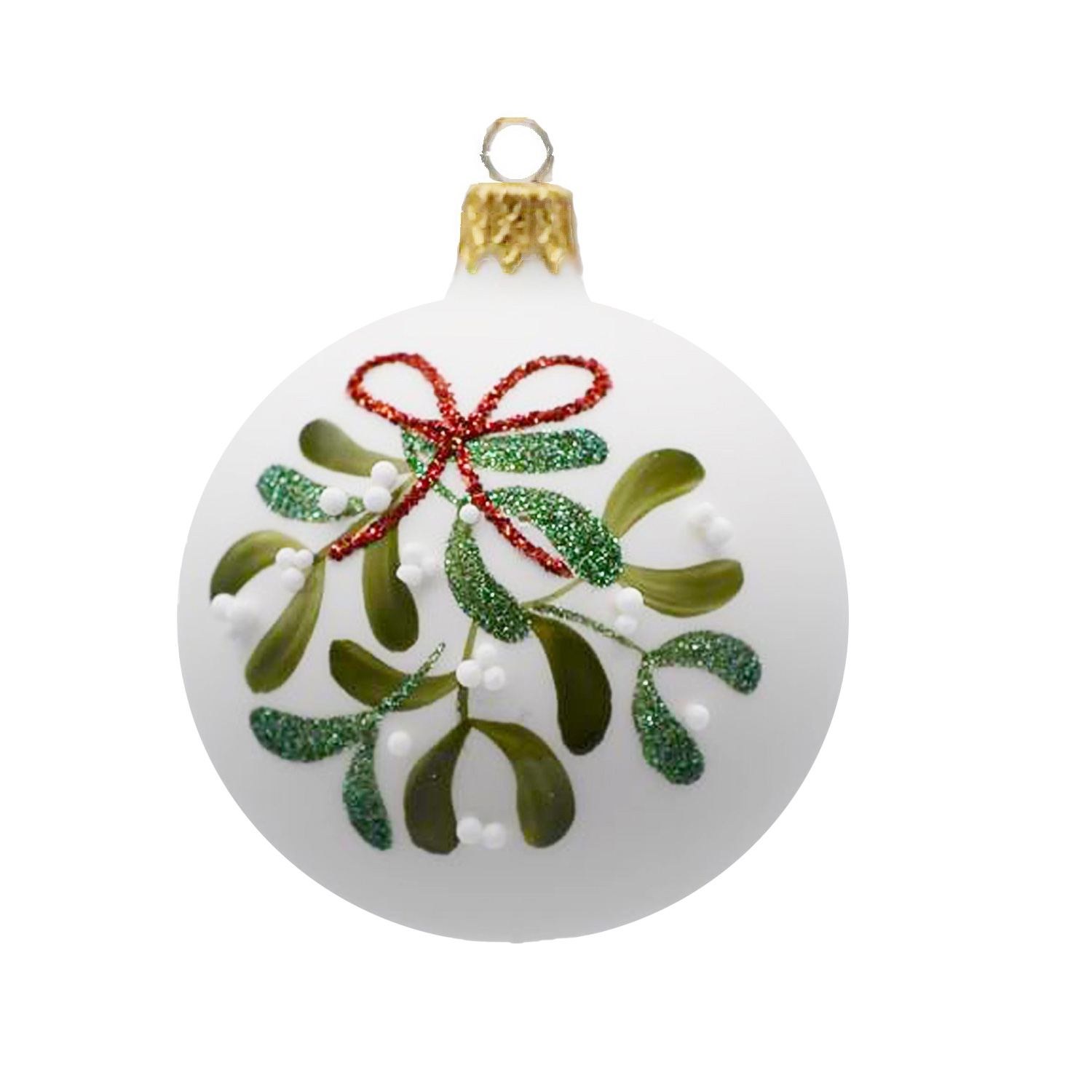 Weihnachtskugel "Mistelweig" weiß matt, D. ca. 8 cm, handbemalt  