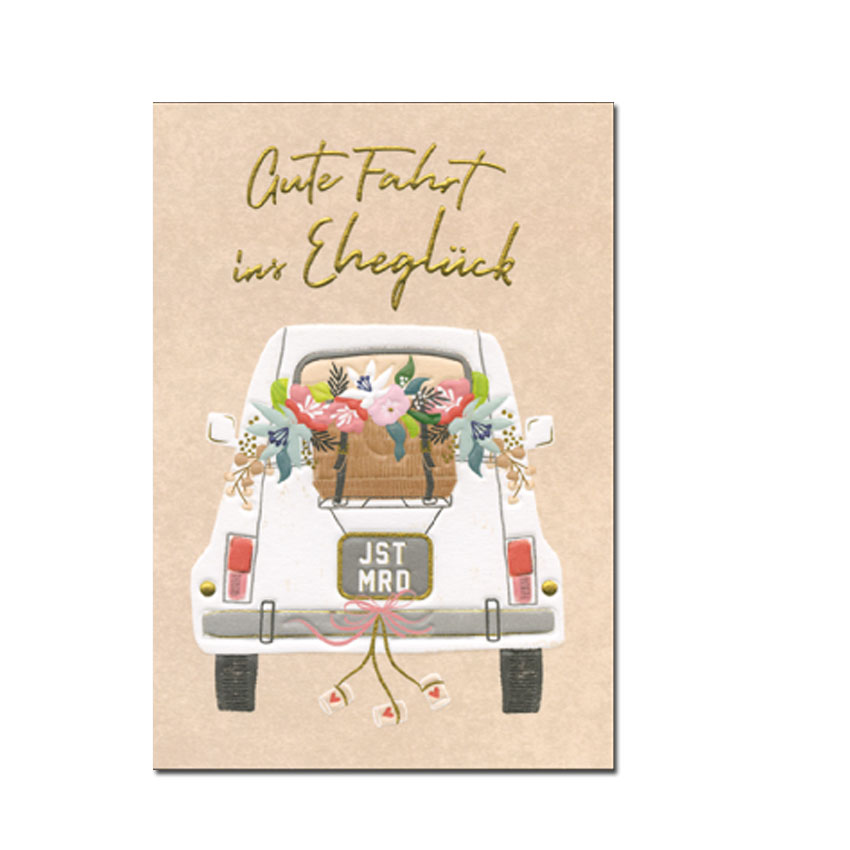 Doppelkarte Hochzeit " Gute Fahrt ins Eheglück/ JST MRD (Auto)"