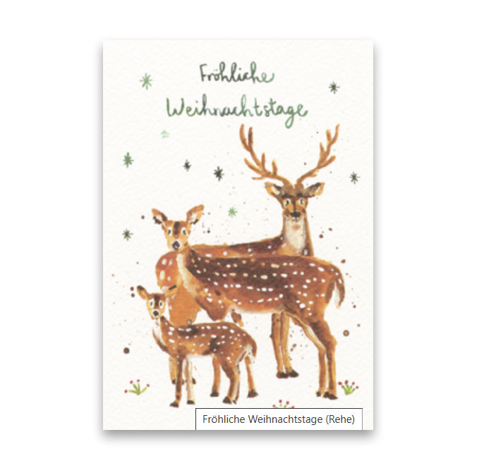Doppelkarte Weihnachten "Fröhliche Weihnachtstage" Rehe von Louise Mulgrew 