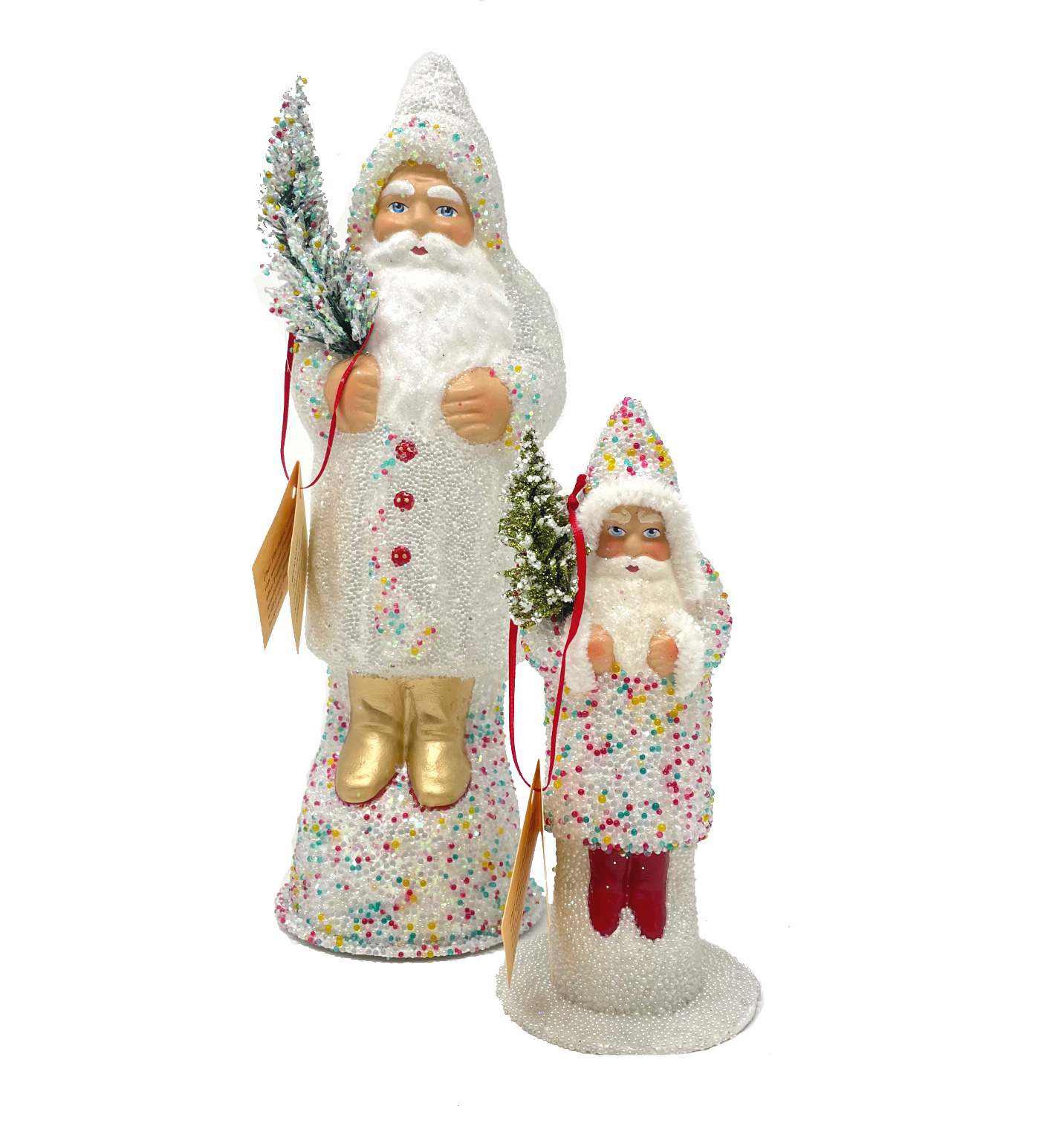 Ino Schaller Santa Nr. 30, Weiß, Sockel und Rand Zuckerperle, Weihnachtsmann Nostalgie von Ino Schaller , ca. 25 cm