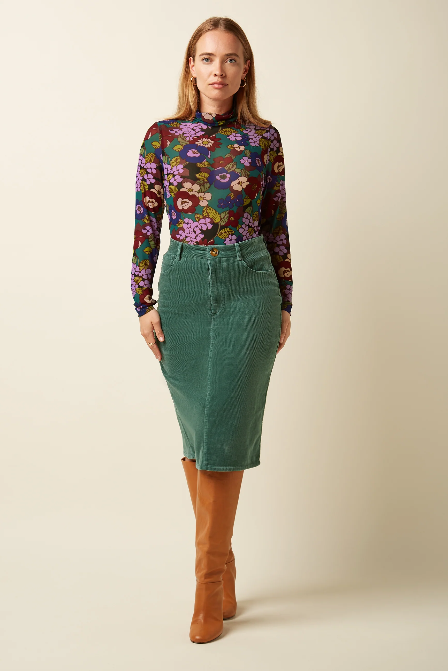 % King Louie Cord Rock Prisca Skirt Corduroy, Farbe Matcha Green