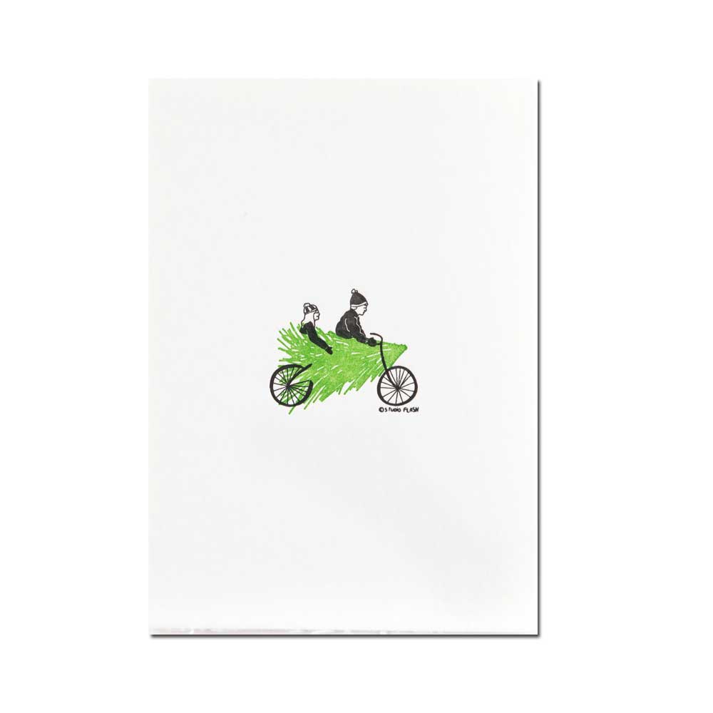 Letterpress Karte XMAS "christmas bike"mit Umschlag, handgedruckt von Studio Flash , Fahrrad