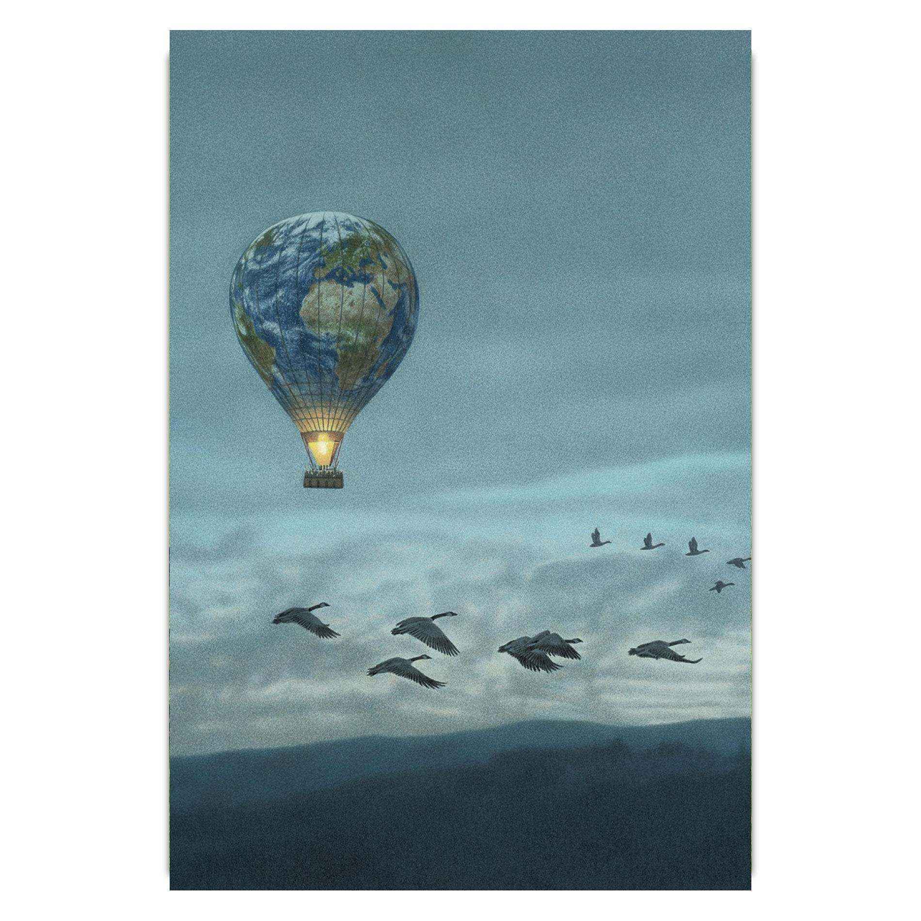 Inkognito Postkarte Der Flug II von Quint Buchholz, Reisen, Ballon, Wildgänse