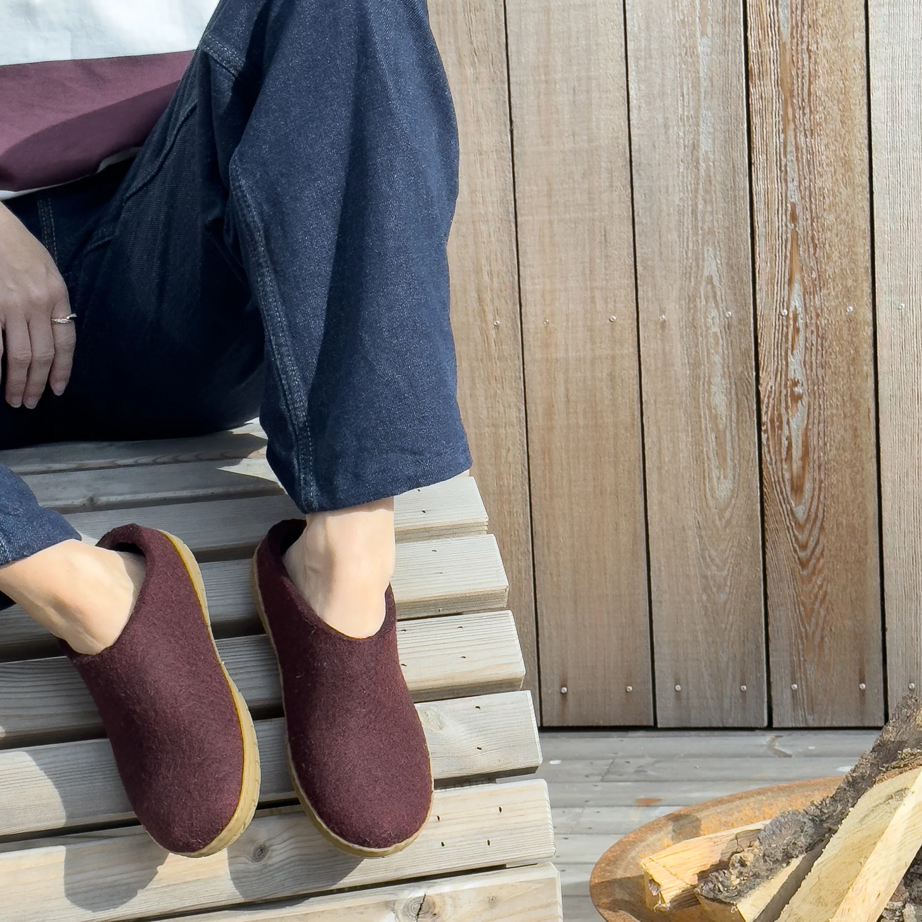 Glerups Open Heel / Slipper 100% Wollfilz , Hausschuhe, Schlappen beet  mit Sohle aus Naturkautschuk  