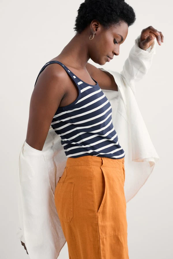 SEASALT CORNWALL Shirt Tidal Drift Vest-Breton Maritime Chalk