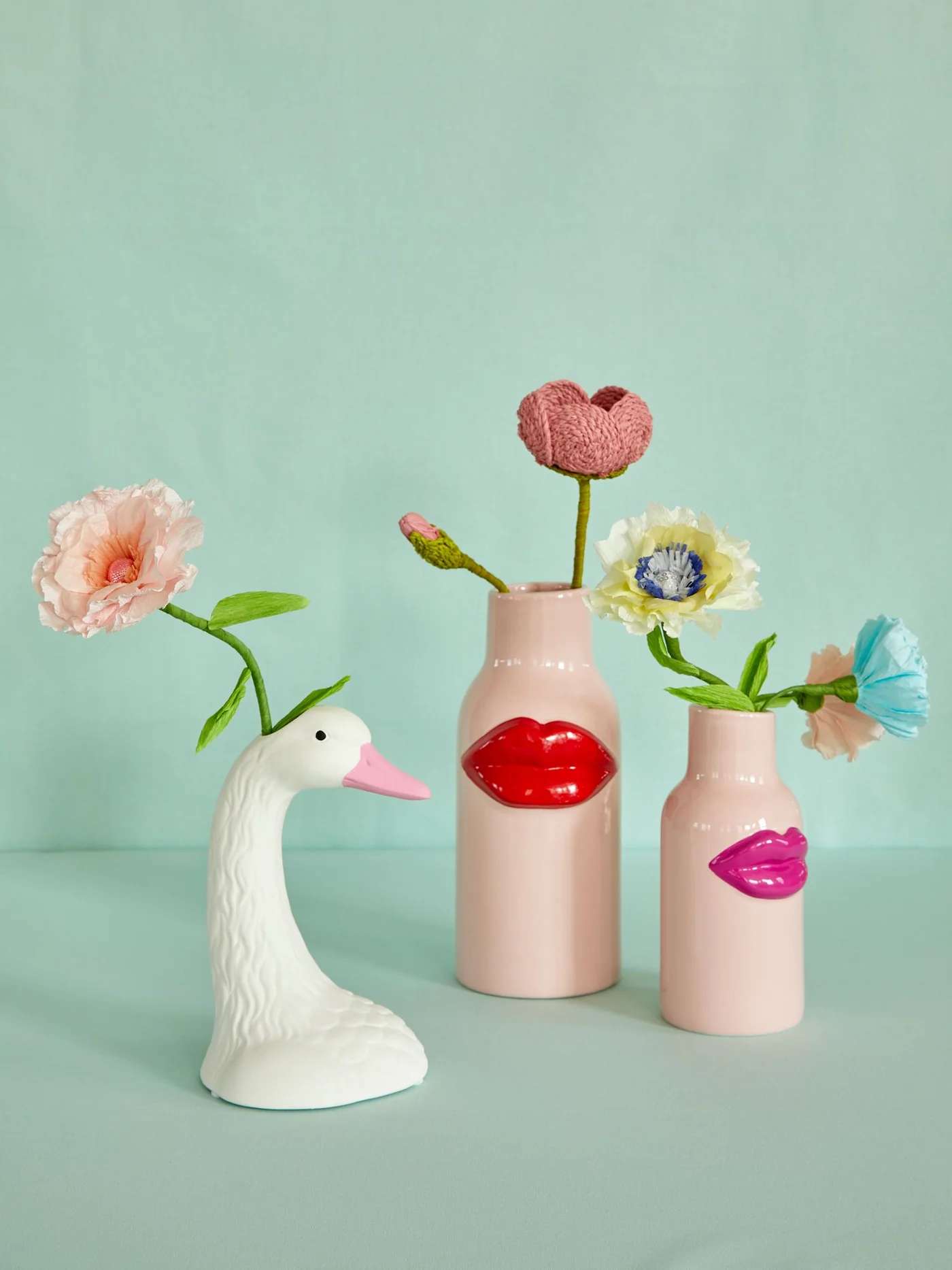 Rice Vase Lippen Pink, Kleine Keramik Vase, ca. 8 x 23 cm
