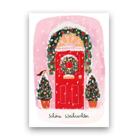 Doppelkarte Weihnachten "Schöne Weihnachten" rote Tür von Louise Mulgrew
