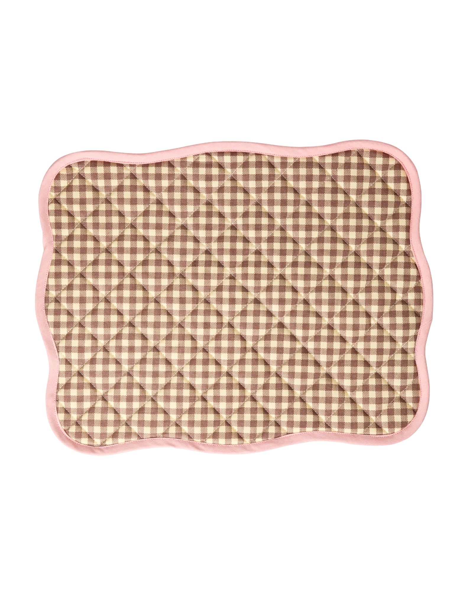 Rice Tischset Baumwolle Karo Braun mit Rosa Rand, ca. 35 x 45 cm