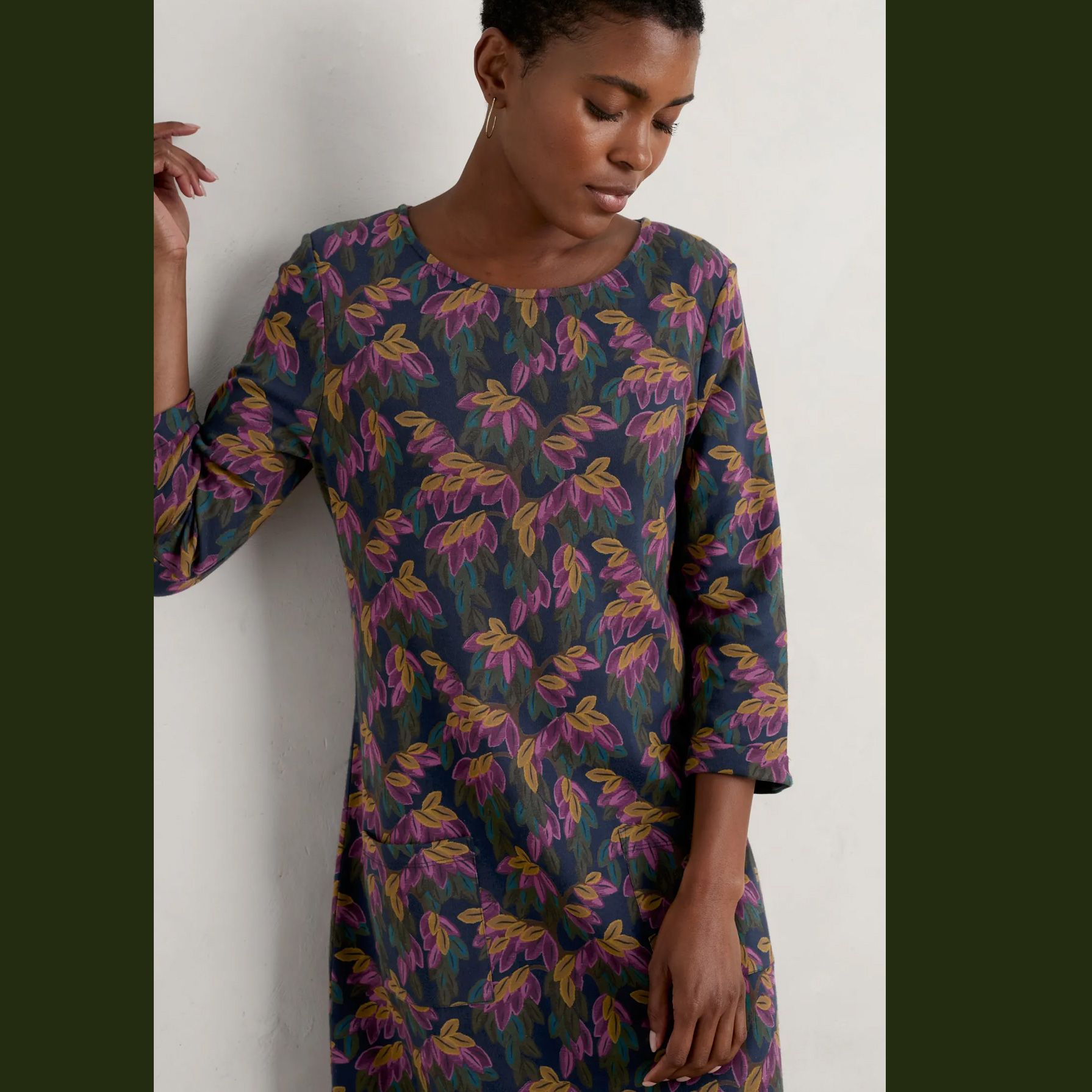 SEASALT CORNWALL  Kleid Print Makers Jersey Dress, Tapestry Leaves Maritime