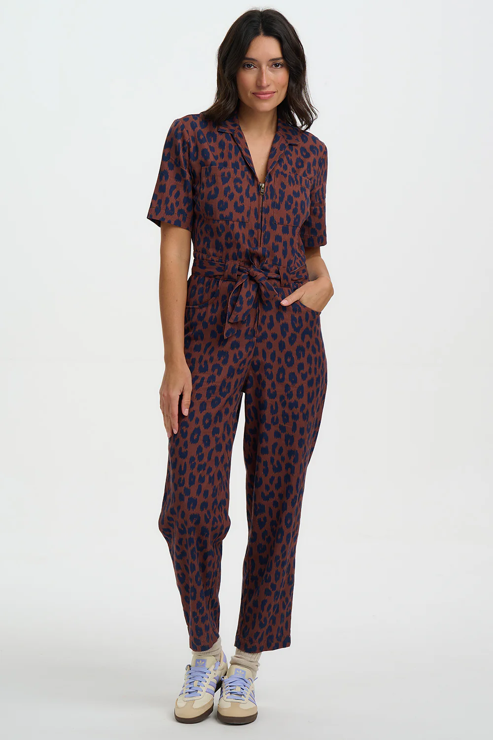 % Sugarhill Brighton Meredith Boilersuit - Rust/Navy, Ikat Leopard von sugarhill BRIGHTON