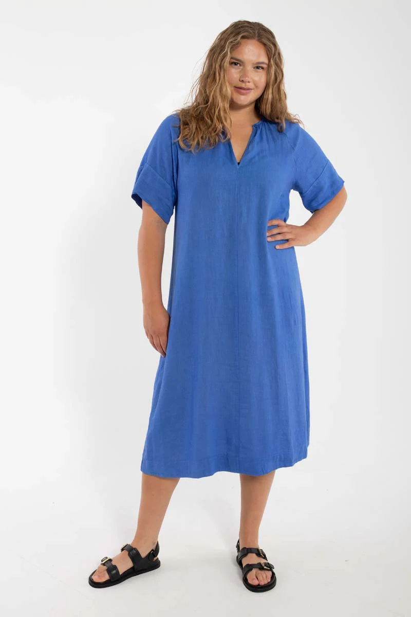 % Danefae Danehostess Modal-Leinenkleid Blau % Größe M/38