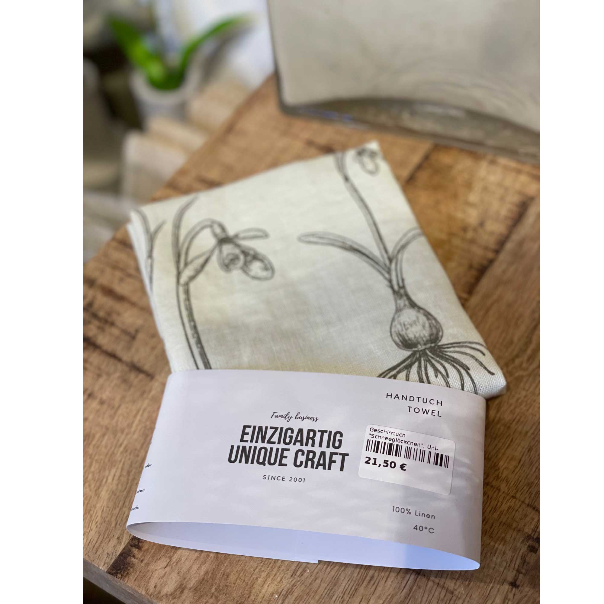 Geschirrtuch "Schneeglöckchen", Uni-Leinen light grey , handbedruckt, ca.50x70cm von Dorothee Lehnen  