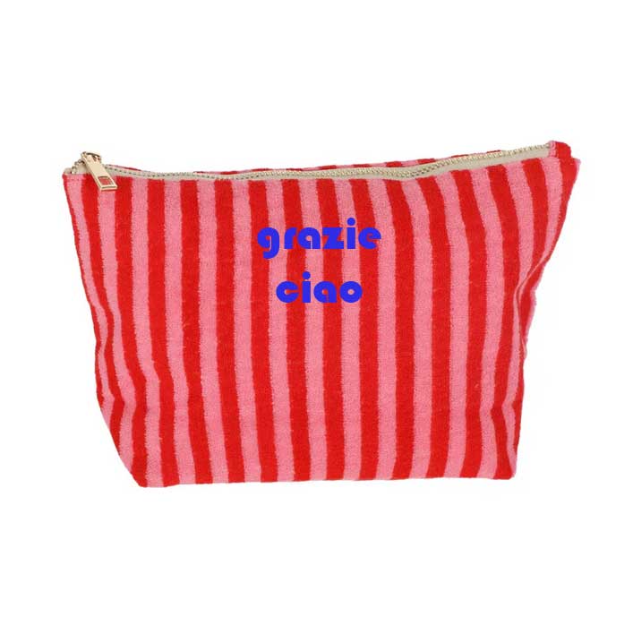 Frottee Kosmetiktasche in Rot & Pink – Stylische Makeup-Tasche im Streifenlook grazie ciao