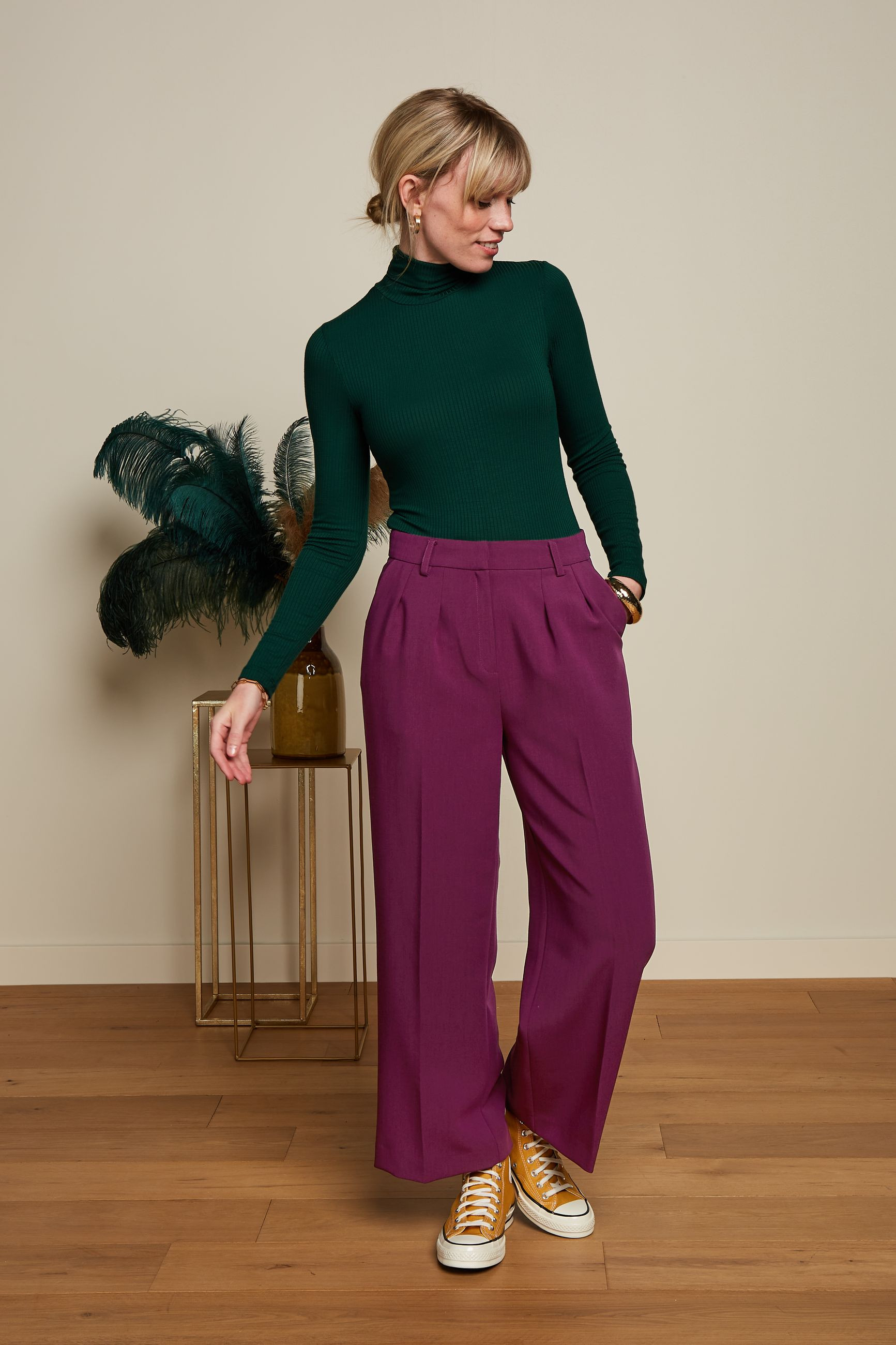 King Louie Rollneck Top Uni Rib, Farbe: Pine Green, Größe S/36