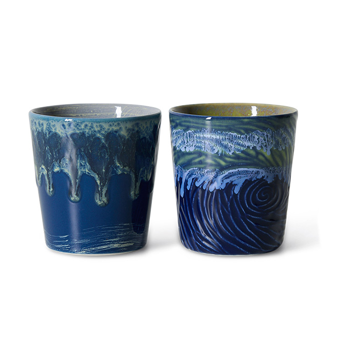 HKliving 70's Kaffee Becher Van Gogh 2er Set, STARRY NIGHT, 70s ceramics: Van Gogh coffee mugs starry night, set of 2