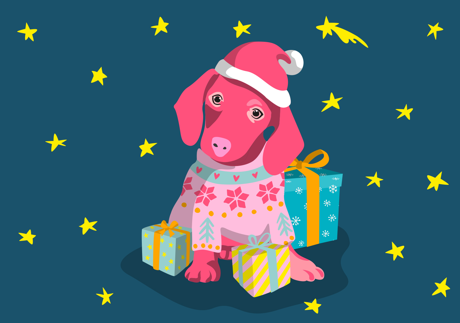 Postkarte XMAS Winter Dachshund , Dackel, neon, luminous