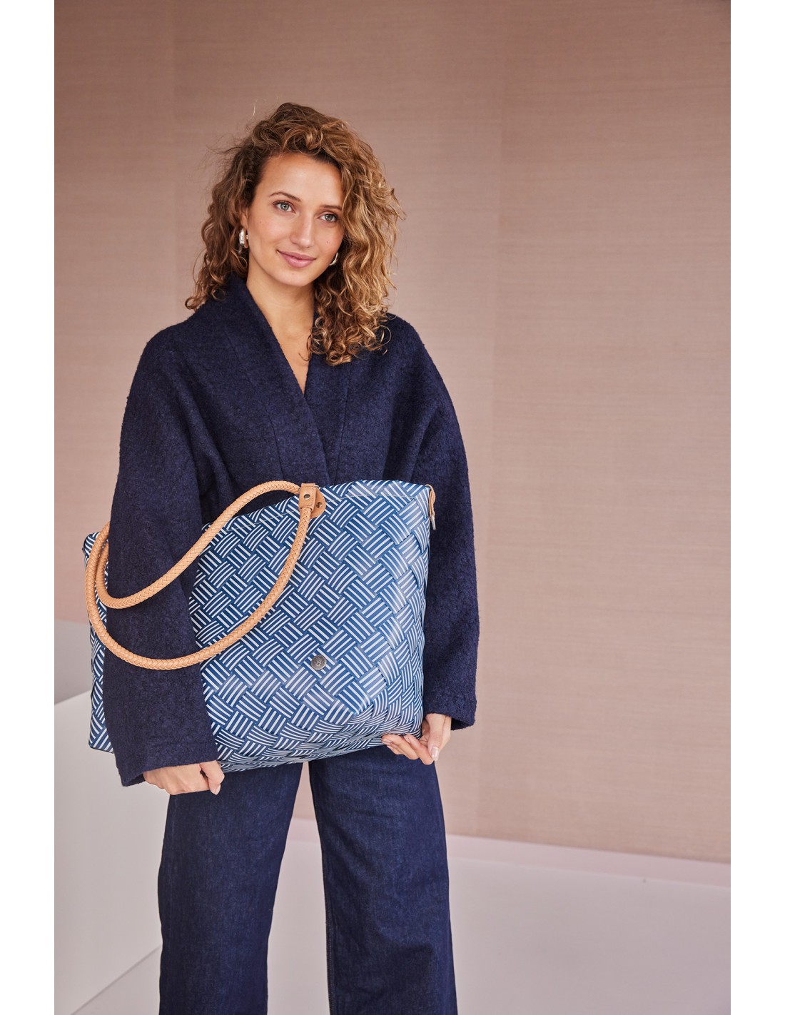 Handed By Sainte-Maxime Stripes, Shopper, Freizeittasche fetter Riemen mit PU Griffen Größe XL, Farbe: ocean blue