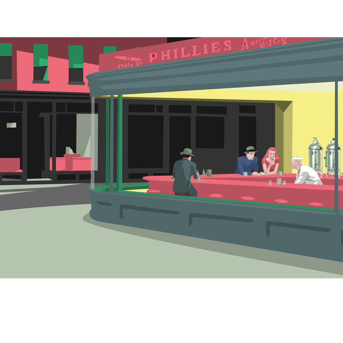 Postkarte  "Nighthawks" - Hommage à Edward Hopper, Neon, Museum Art