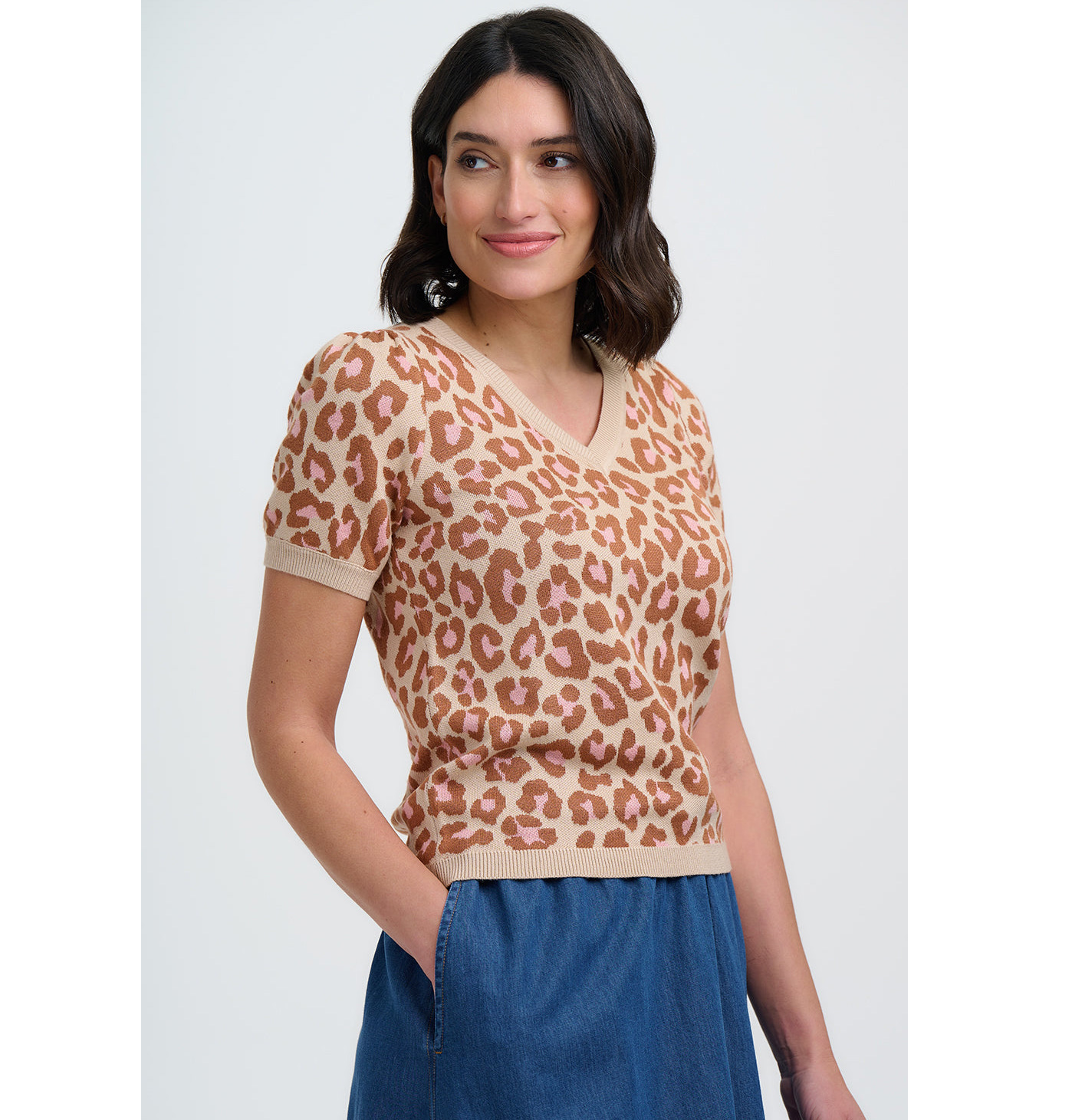 Sugarhill Brighton Gayna Knit Top - Oatmeal, Natural Leopard von sugarhill BRIGHTON , Leo