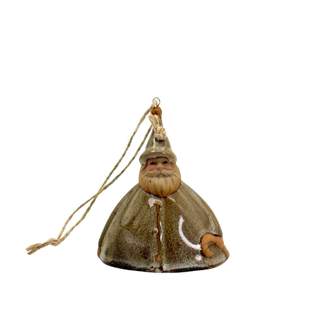 Weihnachtsglocke Weihnachtsmann, Keramik, ca. 6,5 cm, ORNAMENT GNOME LITTLE BELL BROWN