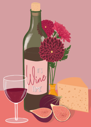 Postkarte Wineday von Toni Starck , Weinflasche