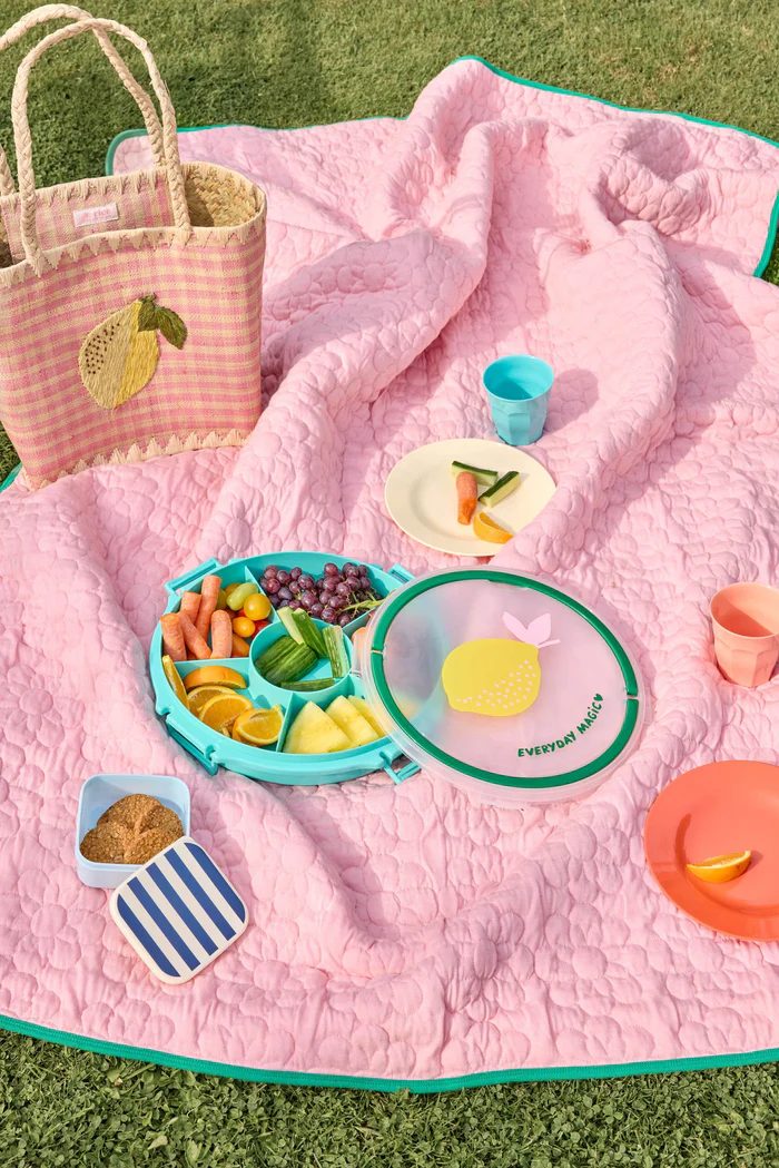 Rice Plaid Baumwolle Quilted Cotton Plaid in Flower Pattern in Soft Pink with Green, ca. 130 x 180cm 