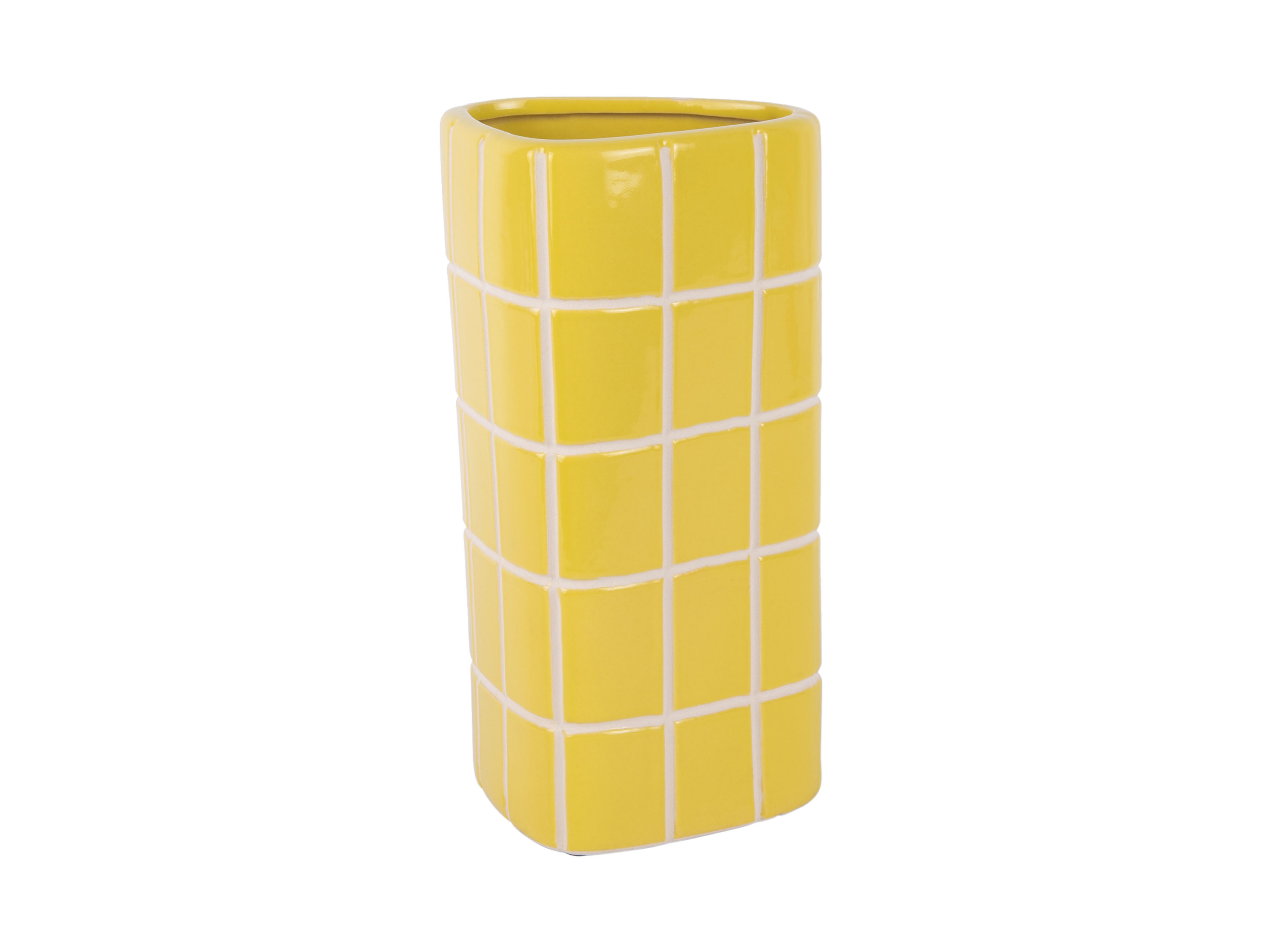 Vase Retro Fliesen Gelb, Retro Tiles Triangular Medium Höhe 26 cm, D.11,5 cm   