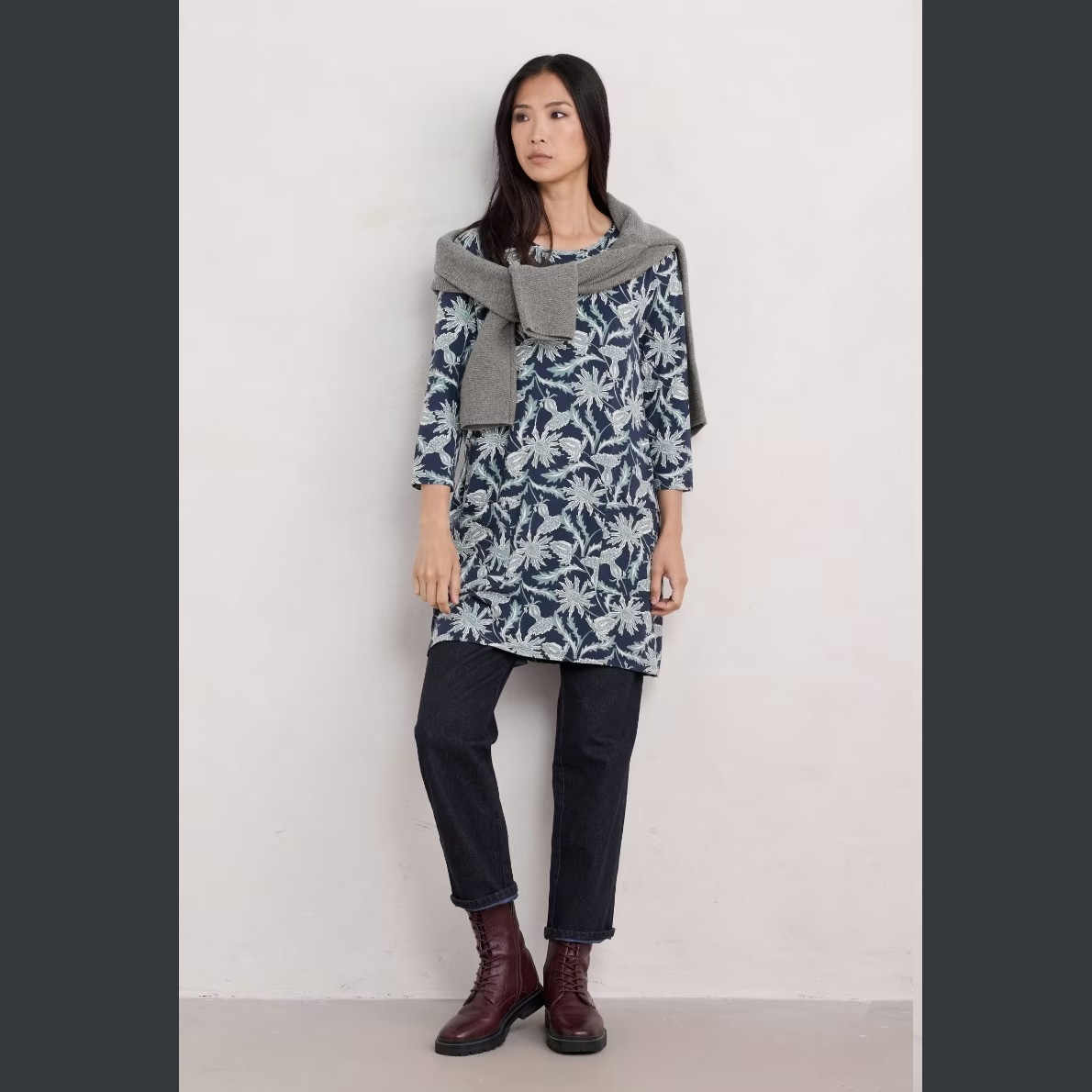 % SEASALT CORNWALL Tunika Killiow Tunic-Woodcut Thistle Maritime