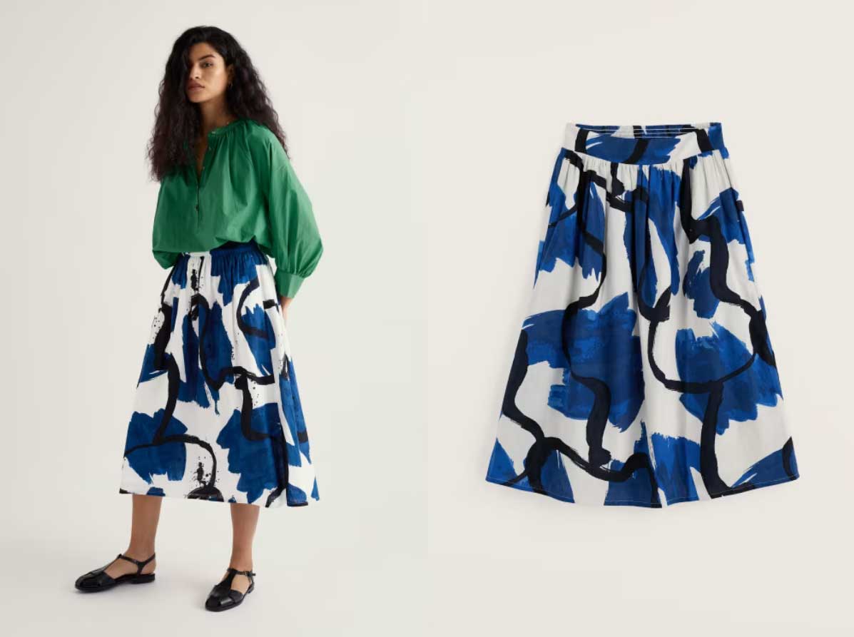 SEASALT CORNWALL Mevagissey Midi Skirt in Organic Cotton, Rock