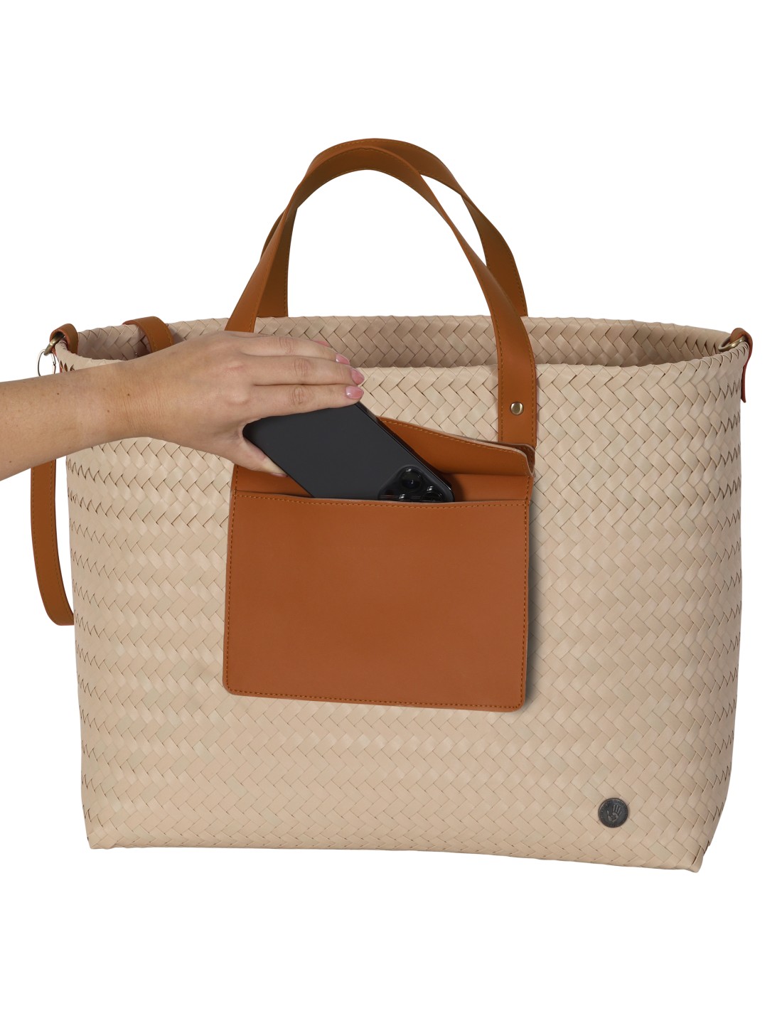 Handed By Percey - Shopper,  mit PU Tasche Griffe abnehmbarer Schultergurt, Farbe: sienna