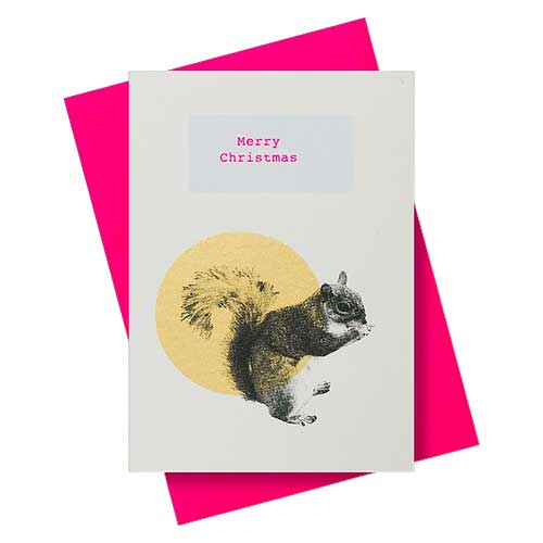 Pink Stories Grußkarte Eichhörnchen gold, handgedruckt, Neon  xm-16