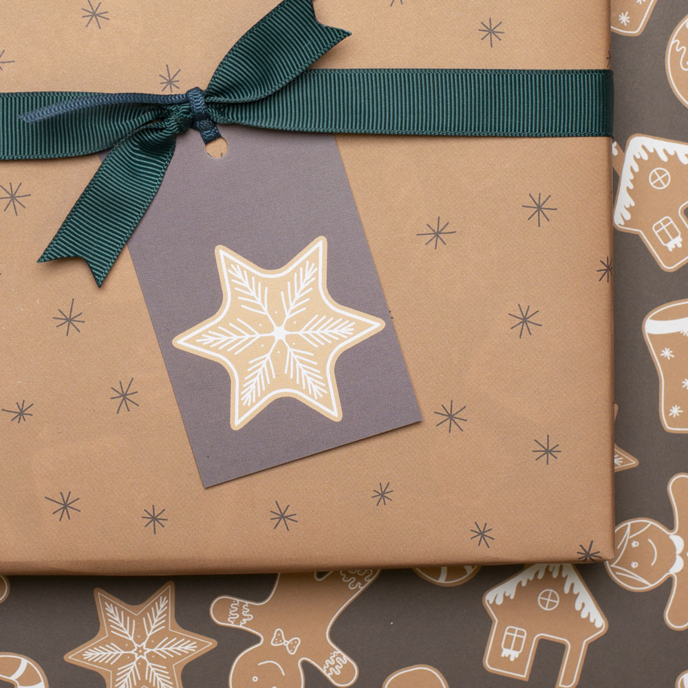 5 Weihnachts- Geschenkanhänger Lebkuchenstern Braun