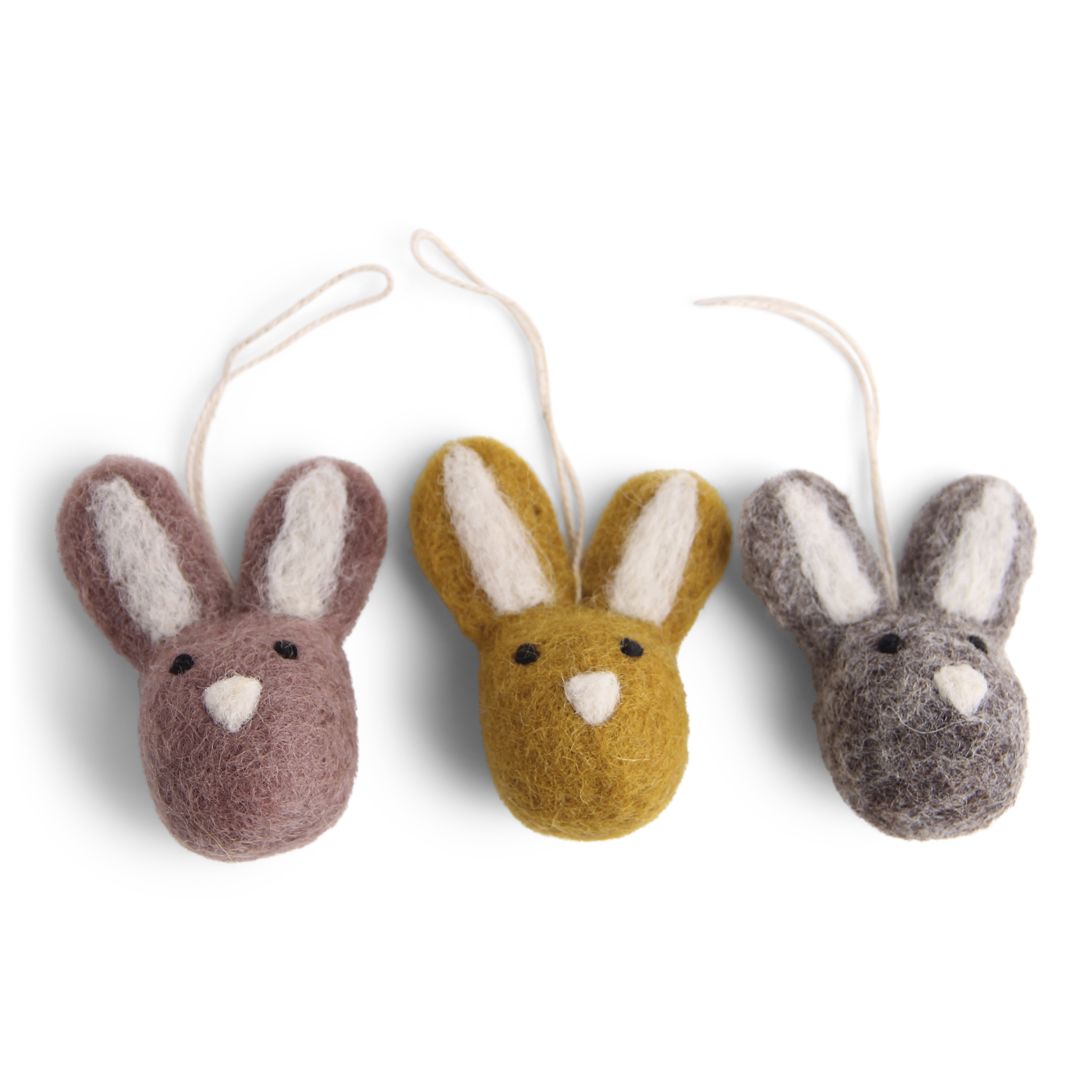 Gry & Sif 3er Set Häsle aus Filz zum Hängen, Mini Bunnies Burnt colors set of 3, Fair Trade 