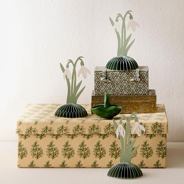 Bungalow 2er-Set Honeycomb Schneeglöckchen "Standing Snowdrops" Sage, Papier, ca. 14 cm