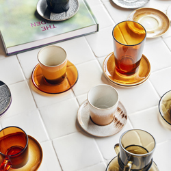 % HKliving 70's Tasse Glas MUD, Siebziger Jahre Geschirr, Pro Stück    