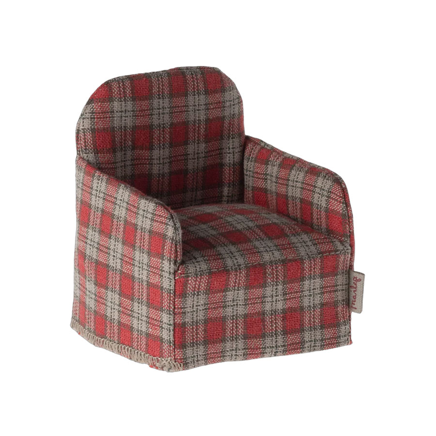 Maileg Sessel fürs Mausehaus rot kariert, maileg Chair, Mouse - Red checker