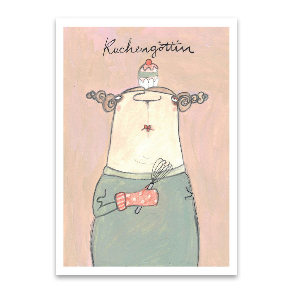 Postkarte kittiekatstudio "küchengöttin" von kittiekatstudio