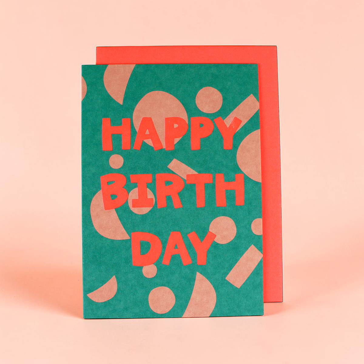 Klappkarte Happy Birthday in Neon-Pink, Geomuster, grün/rose , Format B6