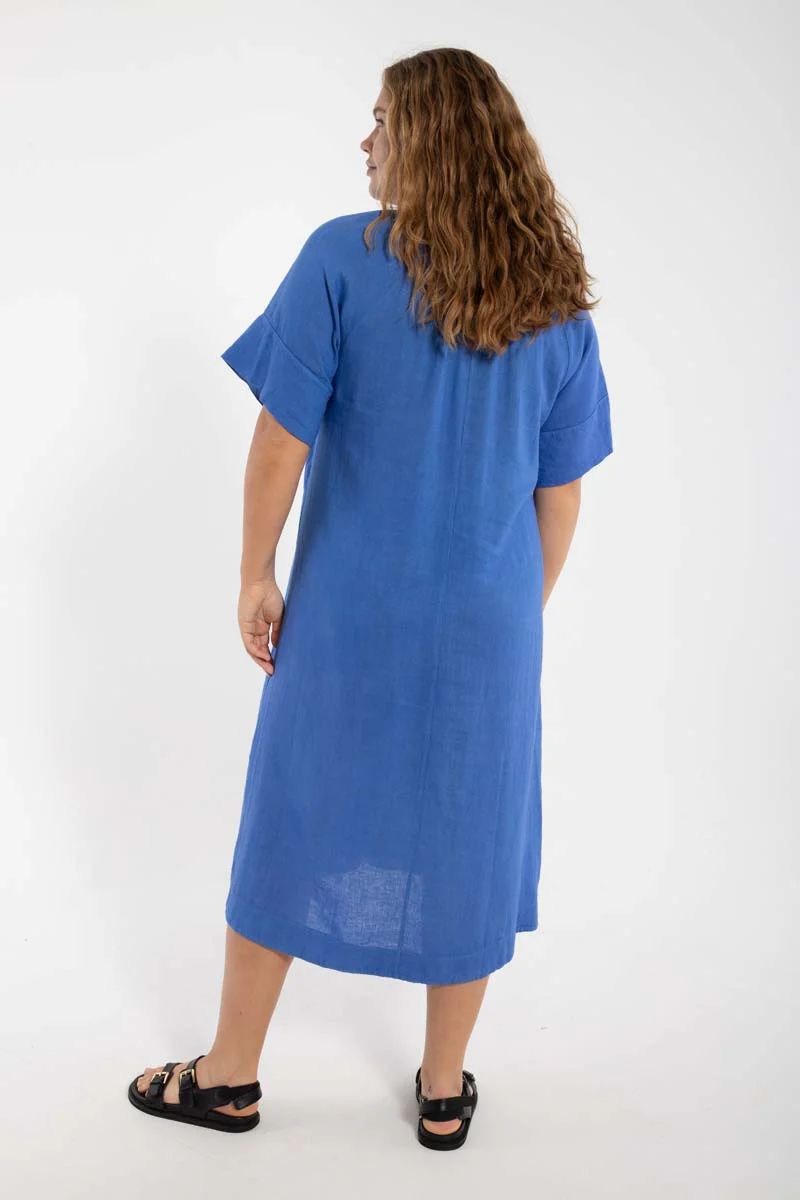 % Danefae Danehostess Modal-Leinenkleid Blau % Größe M/38